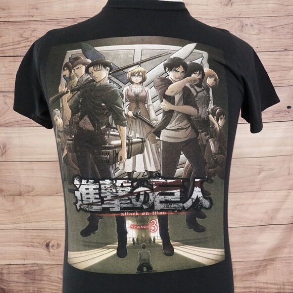 ATTACK ON TITAN SEASON 3 ANIME SHORT SLEEVE TV SHOW BLACK T-SHIRT SZ S - Picture 1 of 8